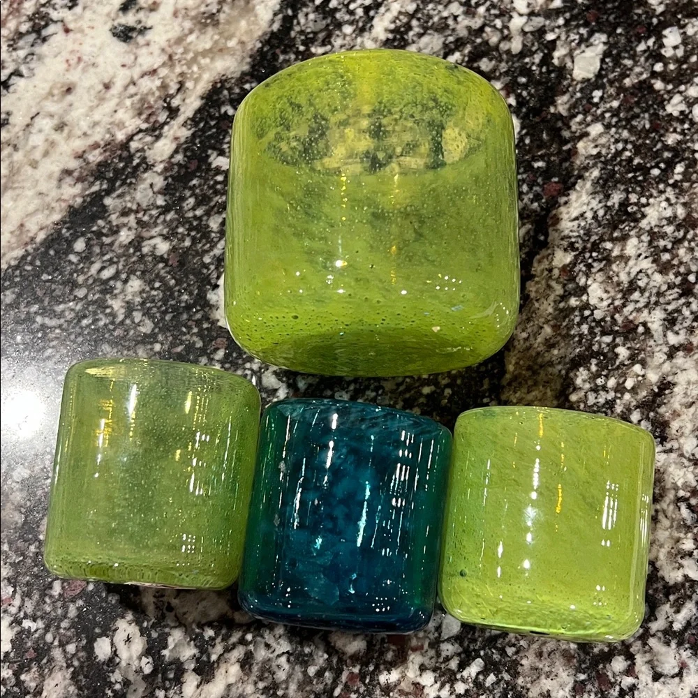 Crate&Barrel Green and Blue Glass Candle Holders
